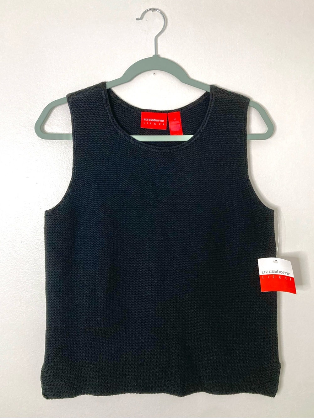 NWT Liz Claiborne Liz & Co Black Knit Sweater Vest Sleeveless Top Medium